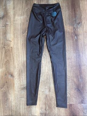 High-Waist Brown Faux-Leather Leggings